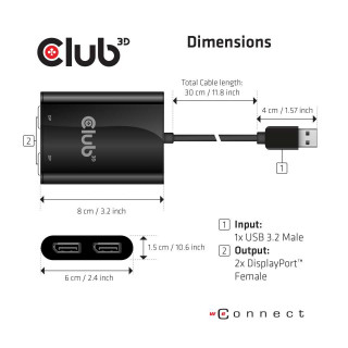 EXT CLUB3D SenseVision USB A - DisplayPort 1.2 Dual Monitor PC