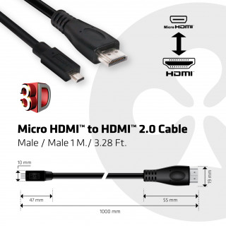 CLUB3D micro HDMI - HDMI 2.0 1m kábel PC