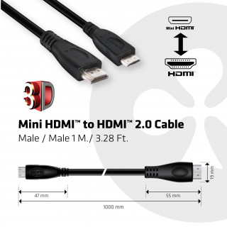 CLUB3D Mini HDMI - HDMI 2.0 1m kábel PC