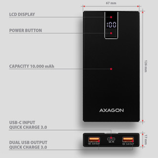 PBANK AXAGON PWB-L10QC Power Bank 10000mAh Black Mobil