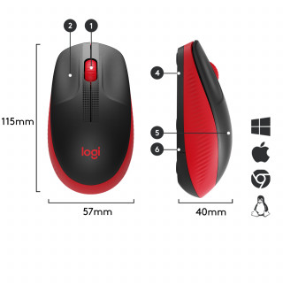 Logitech M190 egér Kétkezes Vezeték nélküli RF Optikai 1000 DPI - Piros PC