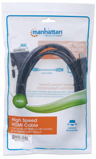 Manhattan Kábel - HDMI to DVI ( 3m; HDMI 19 pin - DVI-D Dual Link, Fekete) PC