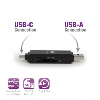 Ewent EW1075 USB 3.1 Type C/A Kártyaolvasó - Fekete PC