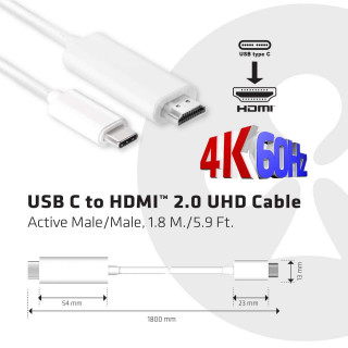 CLUB3D USB 3.1 Type C - HDMI 2.0 1.8m kábel PC