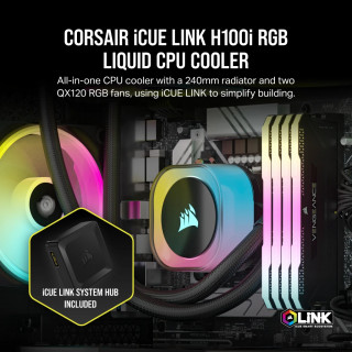 CORSAIR CPU hűtő iCUE LINK H100i RGB AIO (vízhűtés), 2 Ventilátorots, LGA1700 támogatással, fekete PC