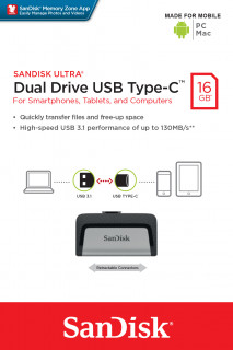 Sandisk 16GB USB3.0/Type-C Dual Drive Fekete-Ezüst (173336) Flash Drive PC