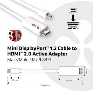 CLUB3D Mini Displayport - HDMI 2.0 3m adapter kábel PC