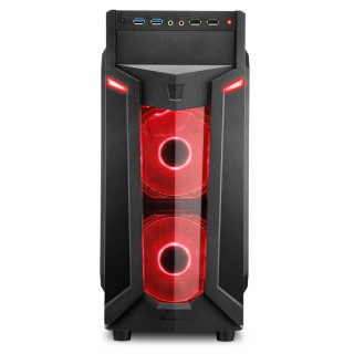 Sharkoon Számítógépház - VG6-W Red (fekete; ATX,mATX; alsó táp; Vörös Led 3x120mm v.; 2xUSB3.0 + 2xUSB2.0; I/O) PC