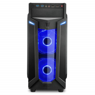 Sharkoon Számítógépház - VG6-W Blue (fekete; ATX,mATX; alsó táp; Kék Led 3x120mm v.; 2xUSB3.0 + 2xUSB2.0; I/O) PC