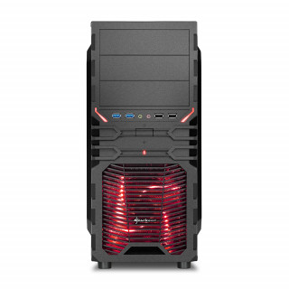 Sharkoon Számítógépház - VG4-W Red (fekete; vörös belso; ablakos; alsó táp; ATX,mATX; mITX; 2x120mm LED; 2xUSB3.0; I/O) PC