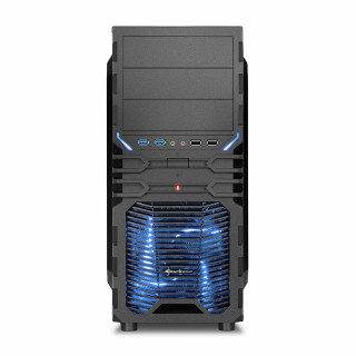 Sharkoon Számítógépház - VG4-W Blue (fekete; kék belső; ablakos; alsó táp; ATX,mATX; mITX; 2x120mm LED; 2xUSB3.0; I/O) PC