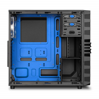 Sharkoon Számítógépház - VG4-W Blue (fekete; kék belső; ablakos; alsó táp; ATX,mATX; mITX; 2x120mm LED; 2xUSB3.0; I/O) PC