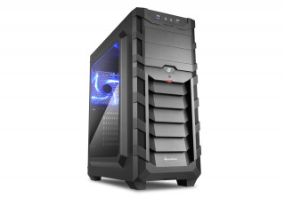 Sharkoon Számítógépház - SGC1 Window Blue (fekete; alsó táp; ATX,mATX; mITX; 2xUSB3.0; I/O; 2x120mm ventillátor) PC