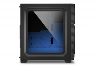 Sharkoon Számítógépház - SGC1 Window Blue (fekete; alsó táp; ATX,mATX; mITX; 2xUSB3.0; I/O; 2x120mm ventillátor) PC