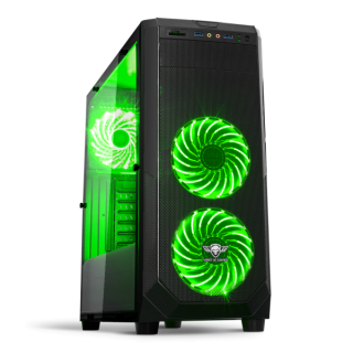 Spirit of Gamer Számítógépház - ROGUE 1 Green (fekete, ablakos, 3x12cm ventilátor, ATX, mATX, 2xUSB3.0, 1xUSB2.0) PC