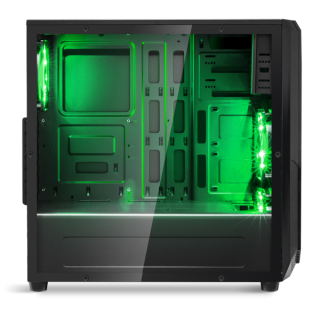 Spirit of Gamer Számítógépház - ROGUE 1 Green (fekete, ablakos, 3x12cm ventilátor, ATX, mATX, 2xUSB3.0, 1xUSB2.0) PC