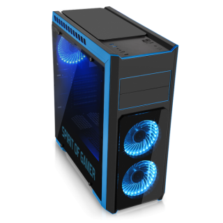 Spirit of Gamer Számítógépház - ROGUE 3 Blue (fekete, ablakos, 3x12cm ventilátor, ATX, mATX, 2xUSB3.0, 2xUSB2.0) PC