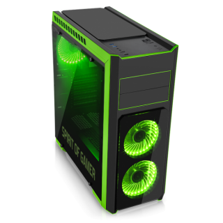 Spirit of Gamer Számítógépház - ROGUE 3 Green (fekete, ablakos, 3x12cm ventilátor, ATX, mATX, 2xUSB3.0, 2xUSB2.0) PC