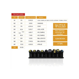 APPROX Notebook adapter 90W - Automatikus vezérlés, 9 féle dugó, Fekete Otthon