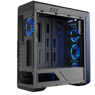 Rampage Számítógépház - Prestige (fekete; ablakos; ATX; alsó táp; 4x120mm LED; 1xUSB3.0 + 2xUSB2.0, I/O; porszűrő) PC