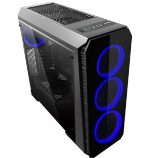 Rampage Számítógépház - Falcon-X (fekete; ablakos; ATX; alsó táp; 4x120mm LED; 1xUSB3.0 + 2xUSB2.0, I/O; porszűrő) PC