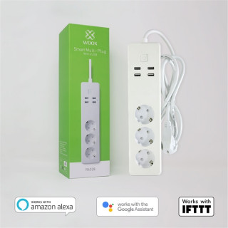 Woox Smart Home Okos Elosztó - R4028 (3 db Schuko, 4 db USB, túláram-érzékelő, időzítő, 1.8m, Wi-Fi, távoli elé Otthon