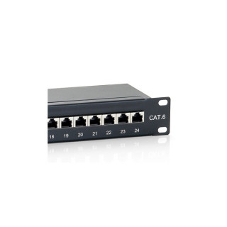 Equip Patch panel - 326424 (24 port, Cat6, 1U, árnyékolt, fekete) PC