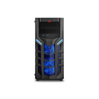 Sharkoon Számítógépház - DG7000-G (fekete-kék; üveg ablakos; ATX,mATX,mITX; alsó táp; 3x140mm; 2xUSB3.0 + 2xUSB2.0, I/O) PC