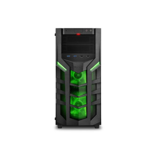 Sharkoon Számítógépház - DG7000-G (fekete-zöld; üveg ablakos; ATX,mATX,mITX; alsó táp; 3x140mm; 2xUSB3.0 + 2xUSB2.0, I/O PC