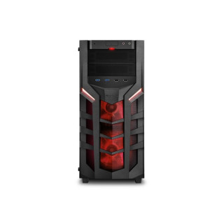 Sharkoon Számítógépház - DG7000-G (fekete-vörös; üveg ablakos; ATX,mATX,mITX; alsó táp; 3x140mm; 2xUSB3.0 + 2xUSB2.0) PC