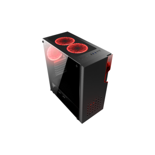 NJOY Számítógépház -  Santinel (fekete, fekete belső, alsó táp, ablakos, 4x12cm, ATX, mATX, 2x USB3.0, 1x USB2.0) PC