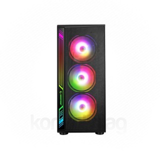 Rampage Számítógépház - RAMPART (fekete; edzett ü.; ATX; 4x120mm; 1xUSB3.0+2xUSB2.0, I/O; porszűrő; 600W 80+ Bronze táp) PC