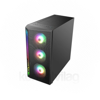 Rampage Számítógépház - RAMPART (fekete; edzett ü.; ATX; 4x120mm; 1xUSB3.0+2xUSB2.0, I/O; porszűrő; 600W 80+ Bronze táp) PC