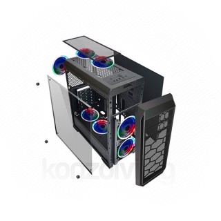 Rampage Számítógépház - METAFOR K700 (fekete; ablakos; ATX; alsó táp; 3x120mm; 1xUSB3.0 + 2xUSB2.0, I/O; porszűrő) PC