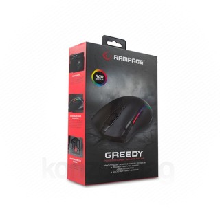 Rampage Egér Gamer - SMX-G72 GREEDY RGB (4800DPI, 8 gomb, makro, RGB LED, 1,7M kábel, fekete) PC