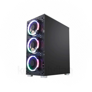 Rampage Számítógépház + Táp -  X-HORSE RGB (ablakos; 4x120mm; 1xUSB3.0 + 2xUSB2.0, I/O; porszűrő, 600W 80Plus Bronze) PC