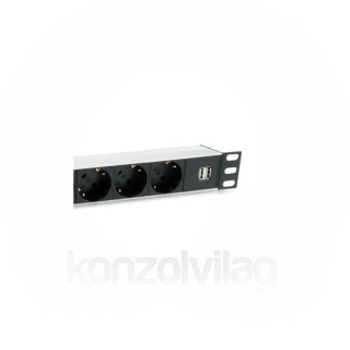 Equip Rack Kiegészítő - 333315 (Hálózati elosztó (PDU), 1U(19"), 7x Schuko, 2x USB, Max.: 3500W, alumunium, fekete) PC