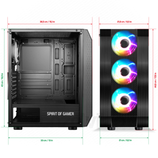 Spirit of Gamer Számítógépház - Rogue VI RGB (fekete, ablakos, 8x12cm ventilátor, alsó táp,  ATX, 1xUSB3.0, 2xUSB2.0) PC