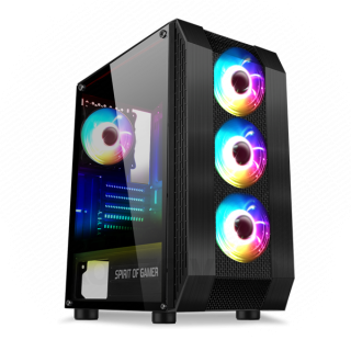 Spirit of Gamer Számítógépház - Rogue VI RGB (fekete, ablakos, 8x12cm ventilátor, alsó táp,  ATX, 1xUSB3.0, 2xUSB2.0) PC