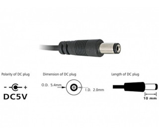 DeLock Cable USB Power > DC 5.5 x 2.1mm Male 1m PC