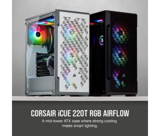 Corsair gépház iCUE 220T RGB Airflow Mid Tower ATX Smart Case, TG, Fehér PC