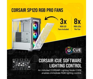 Corsair gépház iCUE 220T RGB Airflow Mid Tower ATX Smart Case, TG, Fehér PC