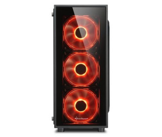 Sharkoon Számítógépház -  TG4 Red (fekete; üveg oldal; alsó táp; ATX; 4x120mm vörös led; 2xUSB3.0; I/O) PC