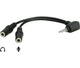 Roline Jack stereo 3,5mm (4pin) -> 2db Jack stereo 3,5mm M/F audio kábel 0.15m fekete PC