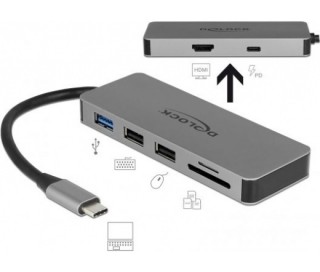 ODDNB-DVDRW DELOCK USB Type-C docking station 4K HDMI, Hub, SD kártyaolvasó, PD 2.0 PC