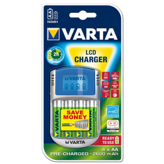 GP Varta LCD akkutöltő  + 4xAA 2600mAh (R2U) +12V & USB PC