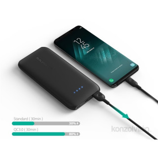 Ravpower RP-PB077 10000 mAh ultravékony, fekete power bank, gyorstöltővel Mobil