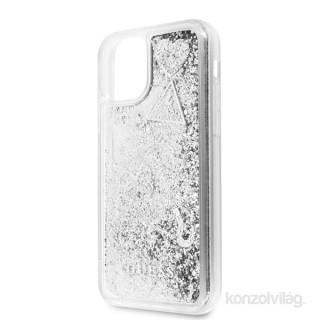 MOBIL-CASE GUESS iPhone 11 csillámos folyadékos szíves ezüst kemény tok Mobil