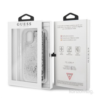 MOBIL-CASE GUESS iPhone 11 csillámos folyadékos szíves ezüst kemény tok Mobil