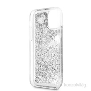 MOBIL-CASE GUESS iPhone 11 Pro csillámos folyadékos szíves ezüst kemény tok Mobil